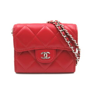 CHANEL Mini Chain Wallet Shoulder Bag Lambskin Red